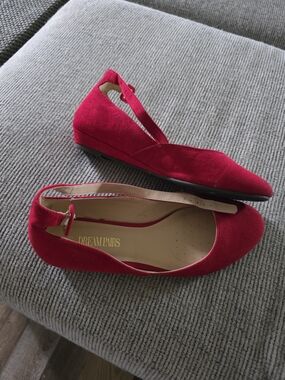Dream Pairs Red Suede Pointed-Toe Ankle Strap Flats